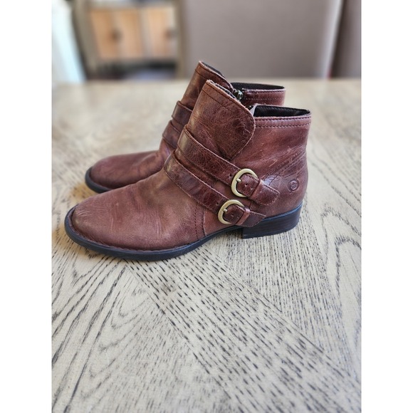 Born Boots Booties Womens Size 6.5 M Brown Leather Zip 2 Buckle Ankle Boots - Picture 3 of 10